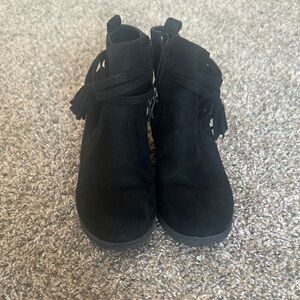Girls Black Ankle Boots with Fringe Detail